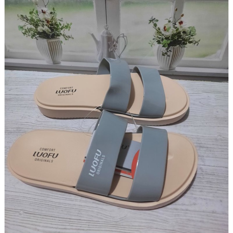 Sandal selop slip on  karet jelly wedges wanita terbaru dari luofu bisa COD sendal jelly karet