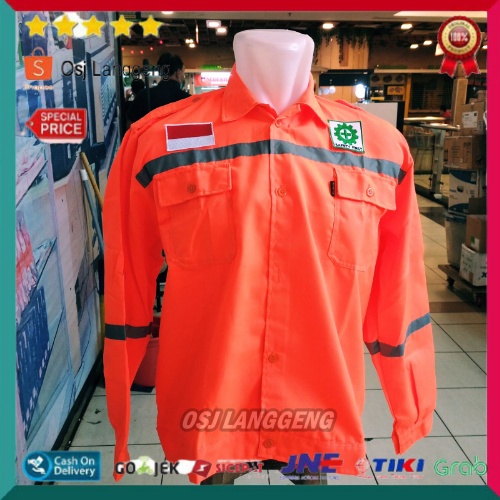 Baju Atasan Safety American Drill - Atasan Safety Proyek Warna Orange Dengan Logo