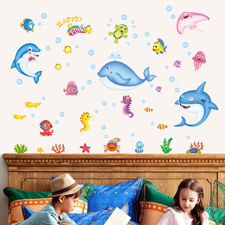 Reliza Wall Sticker Fish Dolphin Whale Ikan Lumba Lumba Stiker Dinding LDR7159