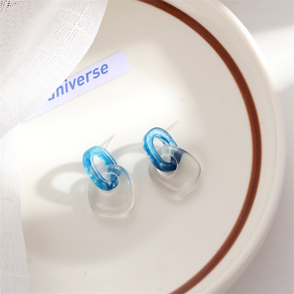 【COD Tangding】Anting Bentuk Geometris Warna Biru Kontras Gaya Korea Untuk Aksesoris Perhiasan