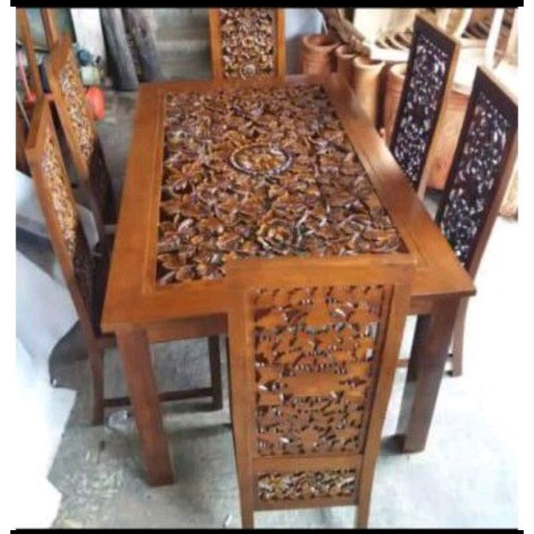 meja makan jati ukir jepara/meja makan jati 6 kursi jati