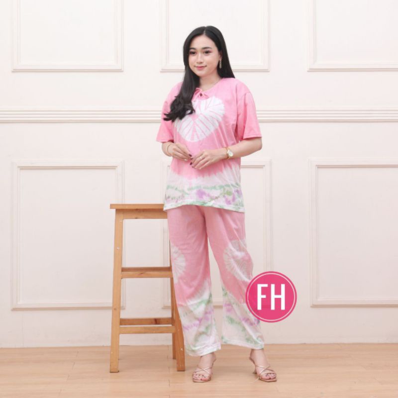 Setelan Piyama Kaos Perempuan Dewasa Motif Jumputan Tiedye One Set Wanita Kekinian Baju Tidur Termurah