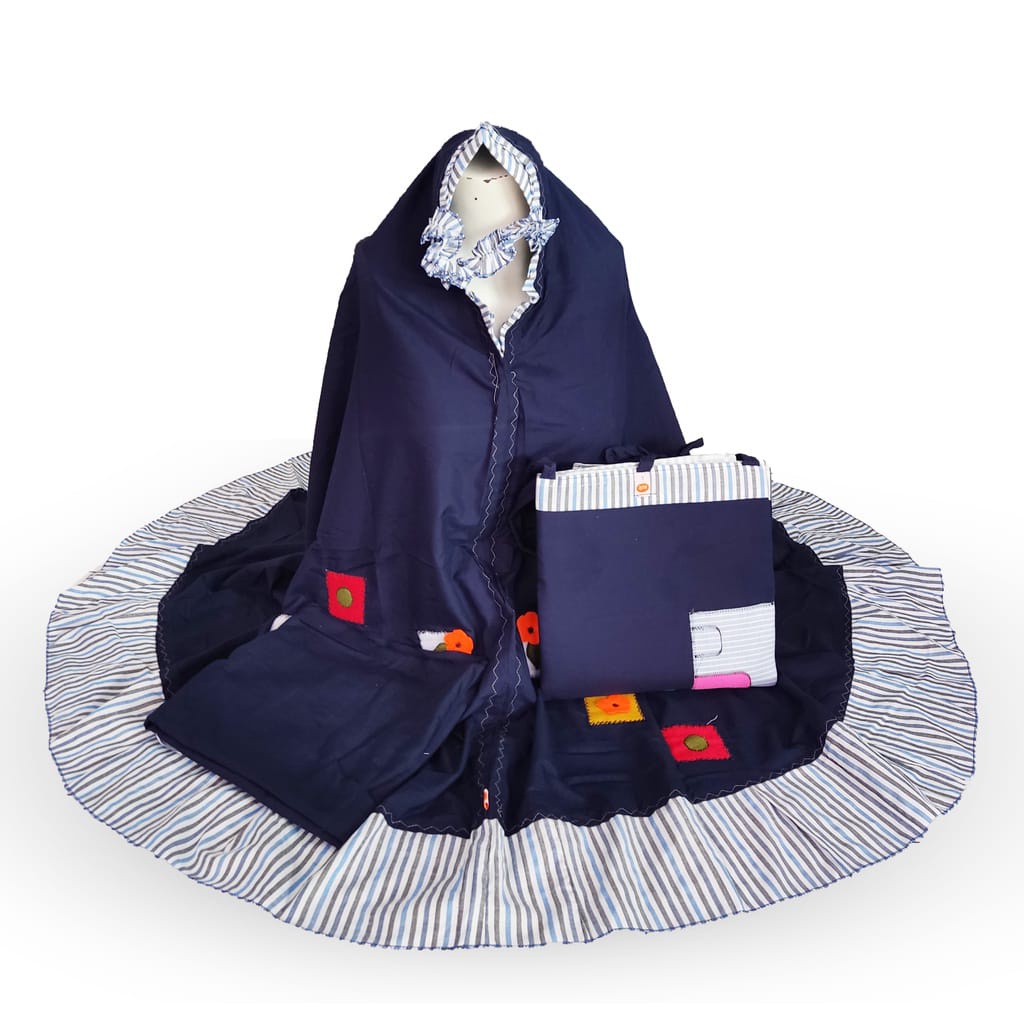 Mukena Anak Tas Sajadah Salur bahan Katun Micro Super-NAVY