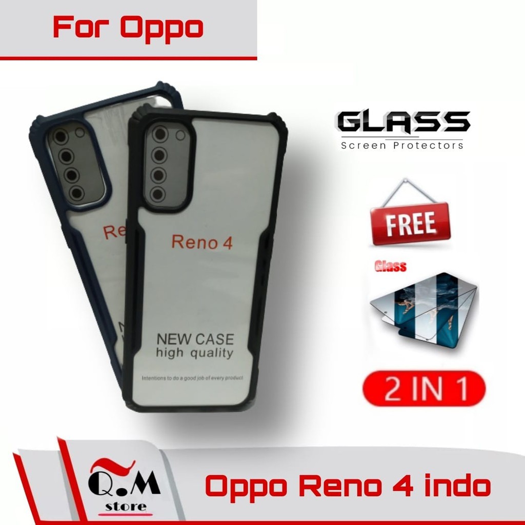PROMO Case Oppo Reno 4 Softcase TPU Shockproof Premium Casing Transparan Bonus Tempered Glass Layar