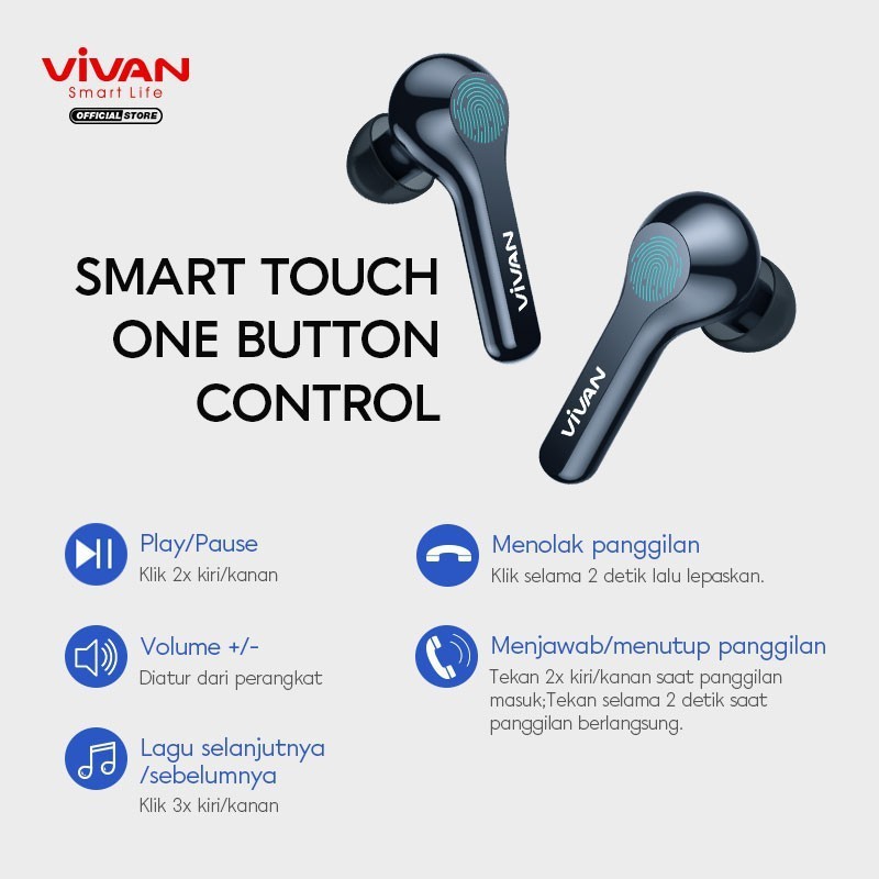 NA - Headset Bluetooth TWS 5.0 Vivan Wireless Earbuds HD Sound T200