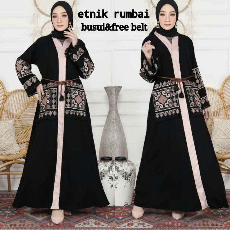 Baju Muslim Abaya Bordir Etnik Rumbai S M L Xl Xxl