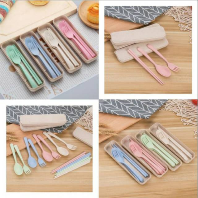 Sendok Garpu Set BPA FREE/ Peralatan Makan Sekolah Anak set