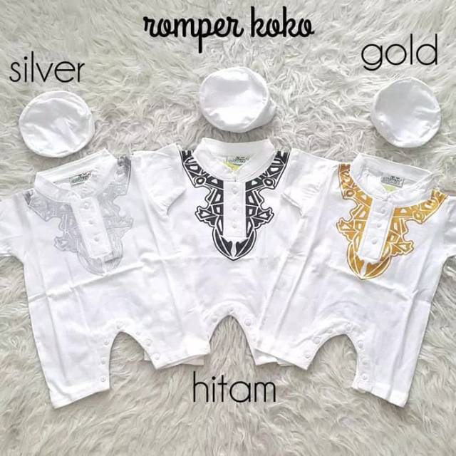 Romper koko bayi aqiqah sablon newborn set peci | Shopee