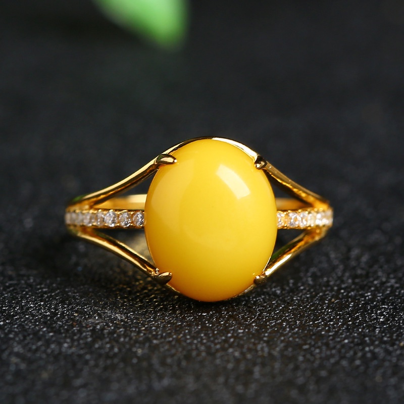 perak asli 925 cincin Wanita Emas Amber Batu Permata Cincin Dapat Disesuaikan Fashion Perhiasan