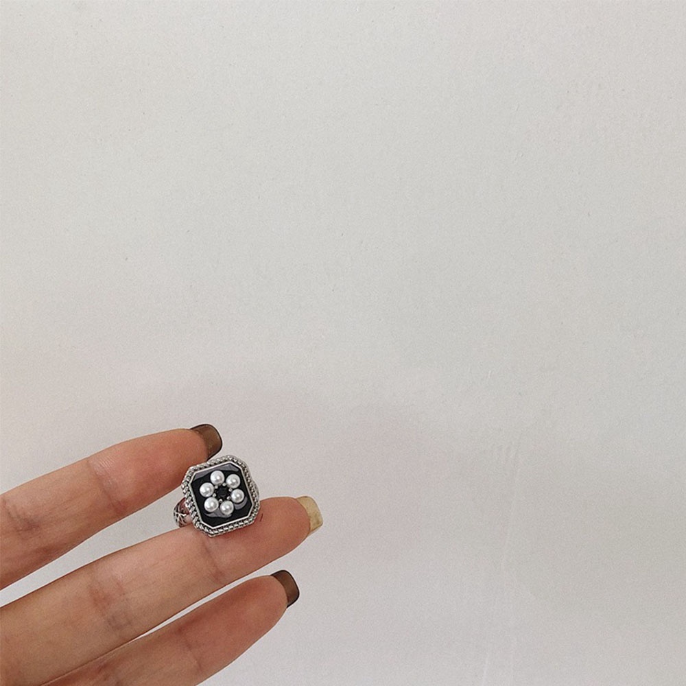 Mxbeauty Cincin Jari Telunjuk Model Terbuka Desain Bunga Aksen Mutiara Serbaguna Untuk Wanita