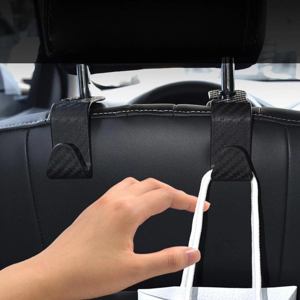 1Pc Auto Interior Accessories Auto Seat Headrest Hook Car Storage Holder for Bag Handbag Universal Portable Carbon Fiber Pattern