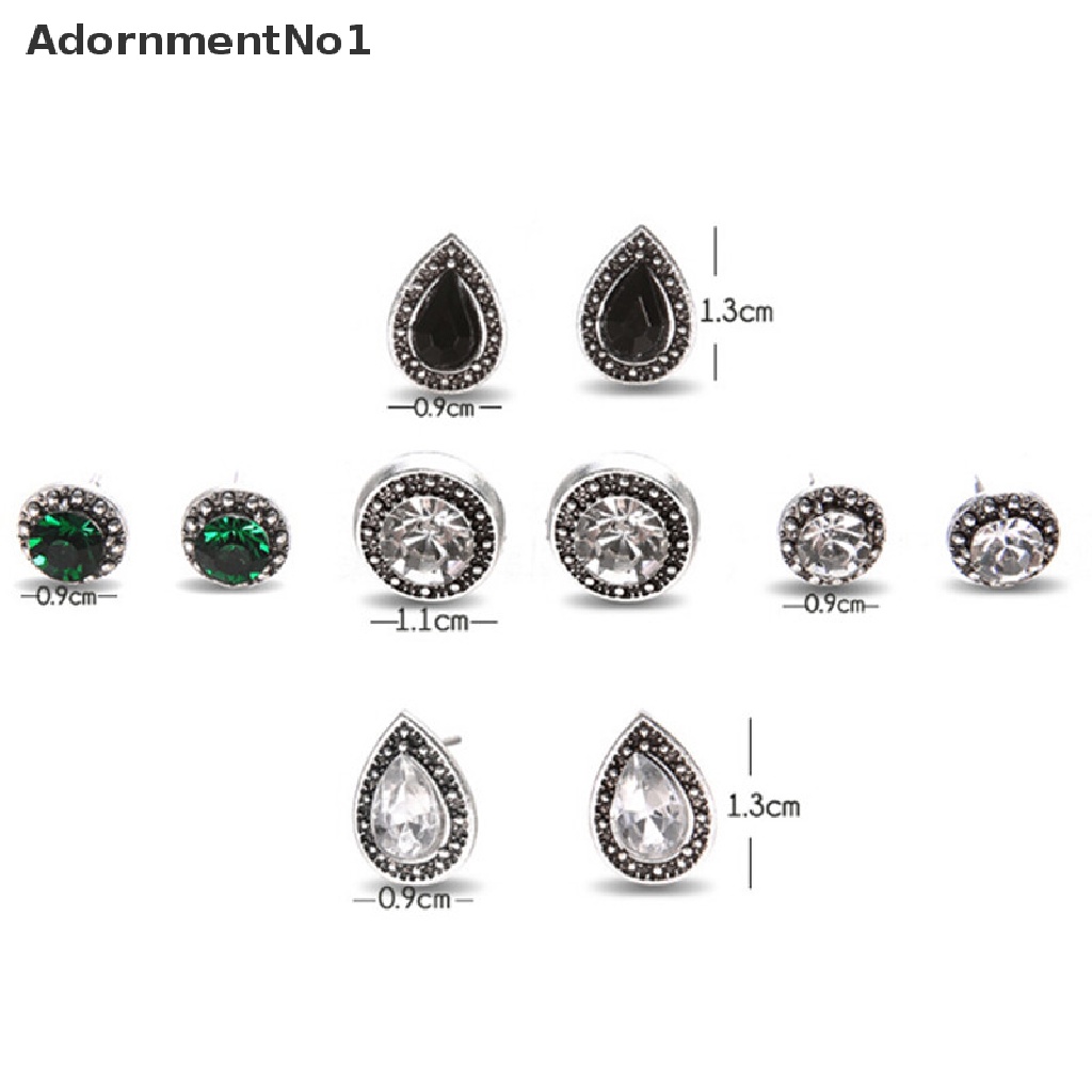 (AdornmentNo1) 5 Pasang / Set Anting Tusuk Gaya Boho Bentuk Tetesan Air Aksen Kristal + Berlian Imitasi Untuk Perhiasan Wanita