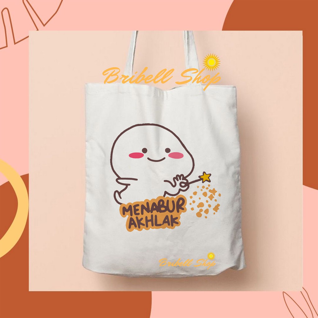 Tote Bag Kanvas Bergambar Pentol Menabur Akhlak Lucu Fashion