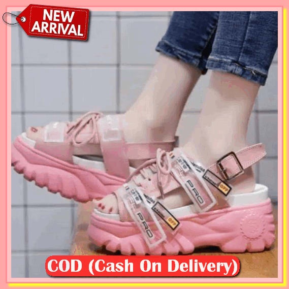 [Cozy] Gifly Sandal Wedges Fashion Wanita Import 1396 Sandal Wedges Korea Elana Sdw334 - Merah Muda,