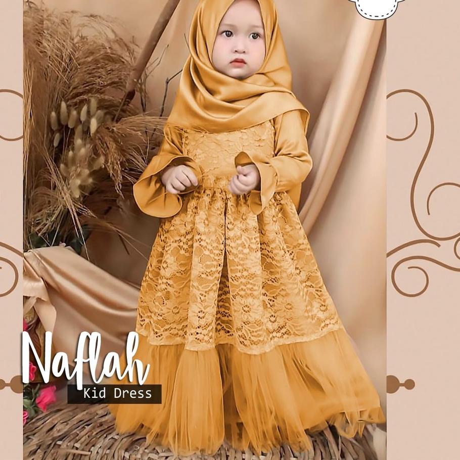 Baru GAMIS SYARI ANAK PEREMPUAN BROKAT SATIN TILE NAFLAH  MAXI DRESS PANJANG FASHION MUSLIM CEWEK BR