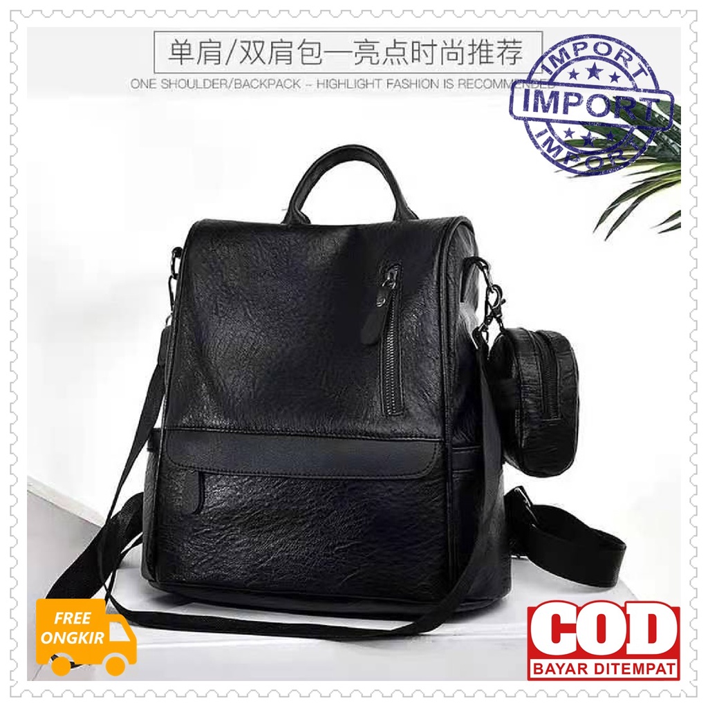 TAS RANSEL WANITA VB3077 IMPORT BACKPACK MULTIFUNGSI TAS GENDONG ANTI MALING BONUS POUCH KULIAH PROM
