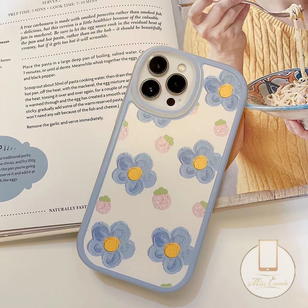 Casing Hp Oppo A95 A96 A76 A16K A55 A74 A15 A57 A54 A12 A16 Reno 8T 8 7Z 7 5 6 5F 4F 4 A5s A78 A58 A7 A9 A53 A31 A5 A15S A52 A35 Lukisan Cat Minyak Bunga Biru Pink Sarung Strawberry