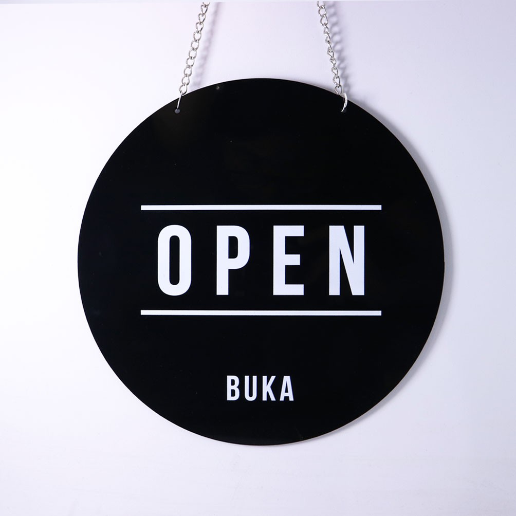 Open Closed Gantungan Sign Cafe Signage Akrilik Toko Restoran Papan Acrylic Board Buka Tutup Open Close Rantai Pintu