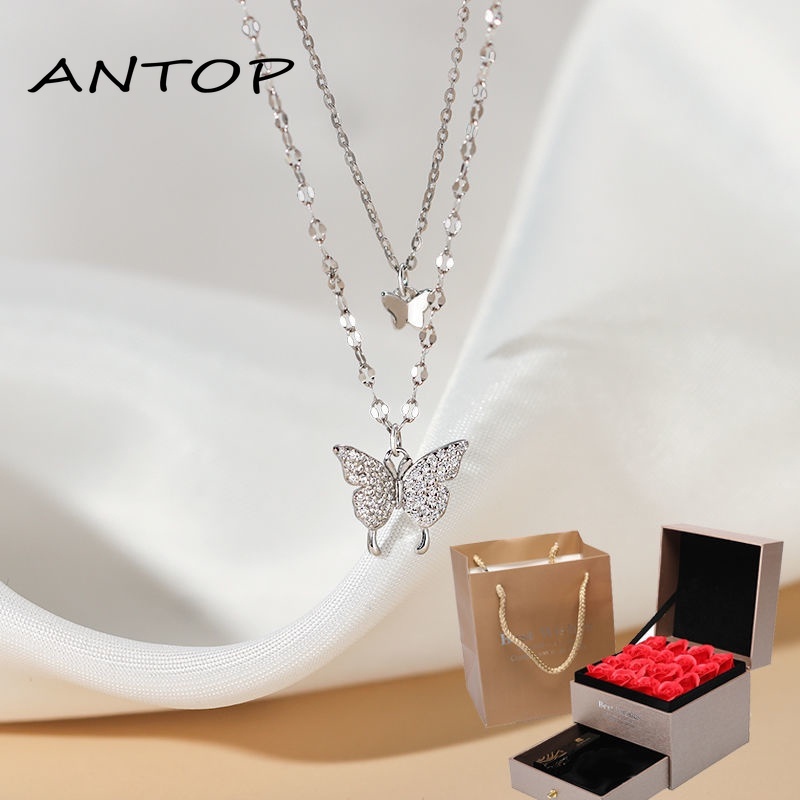 Korea Fashion Multilayer Kalung Logam Kupu-kupu Liontin Kalung Logam Wanita Perhiasan Aksesoris ANTOP
