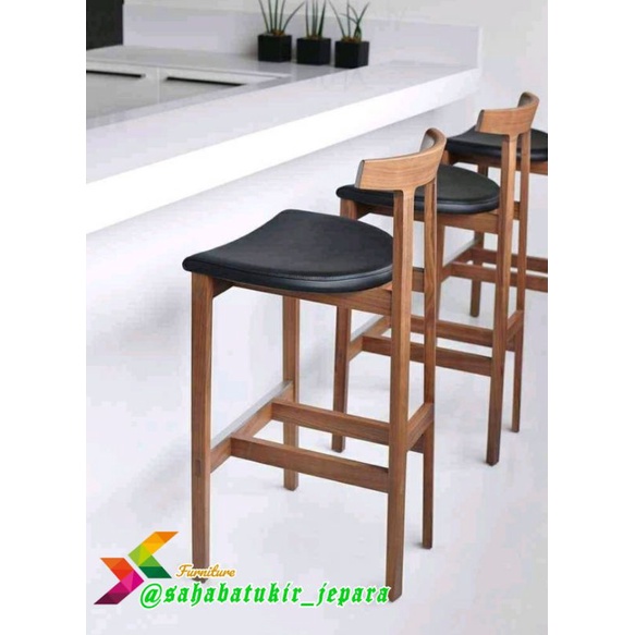 KURSI BARTENDER, KURSI KAFE MINIMALIS KAYU JATI FINISHING NATURAL