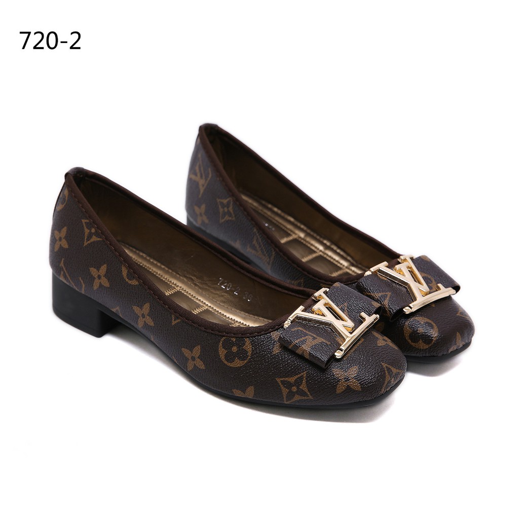 Sepatu Louis Vuitton Logo LV Bow Block Heels 720-2  LOP 79  impor batam reseller murah wedges sport