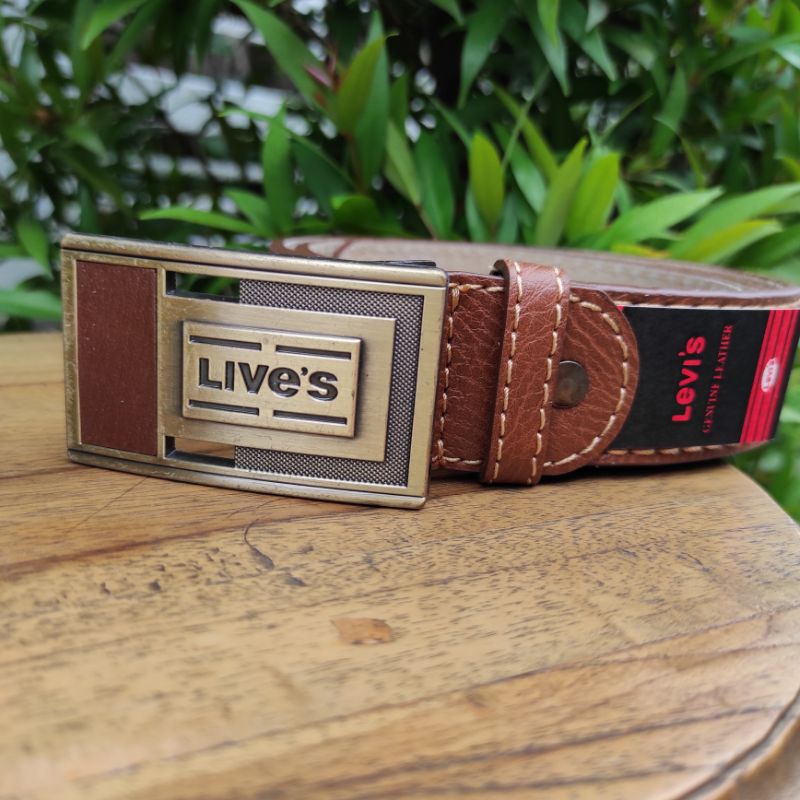 Gesper LIVE'S Kuningan Ikat Pinggang Pria lapis Kulit Cantol Mewah Sabuk Pria Semi Kulit High Class