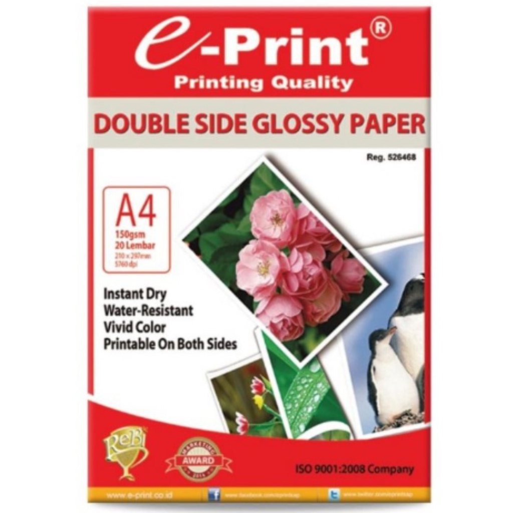 Kertas Foto Double Side Glossy e-Print 150 GSM A4 20 lbr/Double Side Glossy Photo Paper