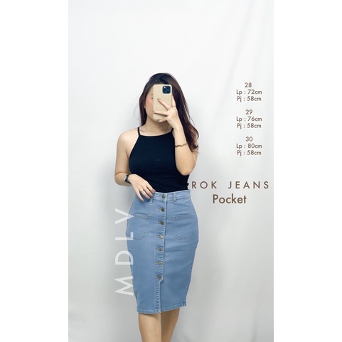 ROK JEANS POCKET LIGHT BLUE PREMIUM ROK DENIM ROK KOREA ROK MOTIF SAKU DEPAN FASHION IMPORT