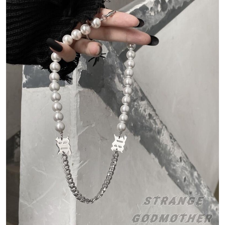 Kalung Rantai Bahan Metal Aksen Mutiara Gaya Korea Untuk Wanita