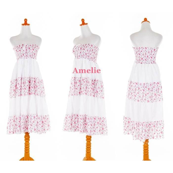Murah long dress pantai kemben putih midi mini boho bohemian korea import