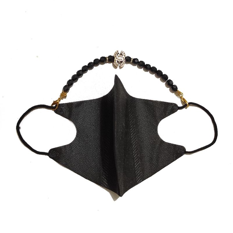 Konektor Masker Hijab Mask Connector Strap Extender Kylie Black Bold Crystal Diamond Zircon