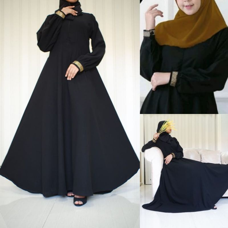 ABAYA KLOK HITAM POLOS  LENGAN RENDA G