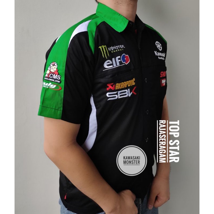 Baju Kemeja Otomotif Kawasaki Monster Baju Komunitas Moto GP Kemeja Bordir F1 Motogp