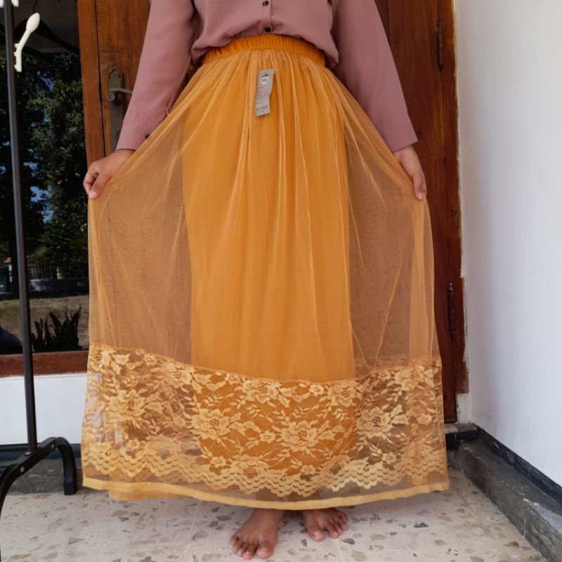 Rok Tutu Renda Bawah / Rok Tutu Brukat Maxi Skirt/ Rok Tutu Motif Import