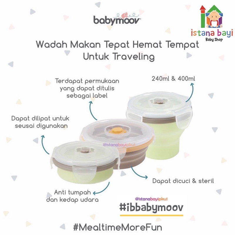 Babymoov Silicone Container 3x240ml A004404 - Tempat Makan Lipat