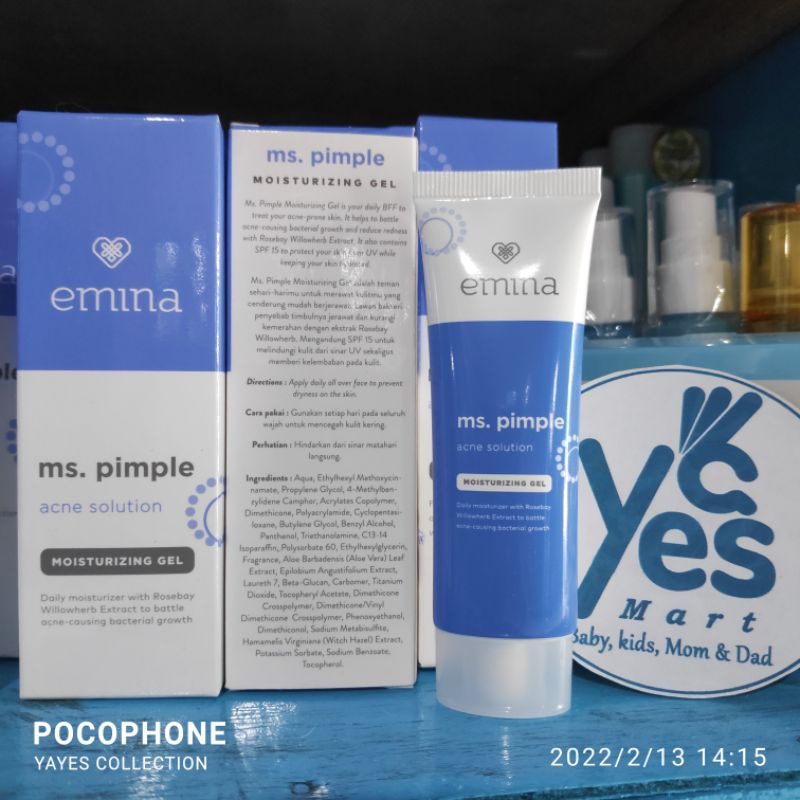 Emina Acne Solution Ms. Pimple Face Wash Spot Gel Moisturizing Sabun Cuci Muka 50 ml Pelembab 20 ml 15 ml kulit Minyak berjerawat jerawat