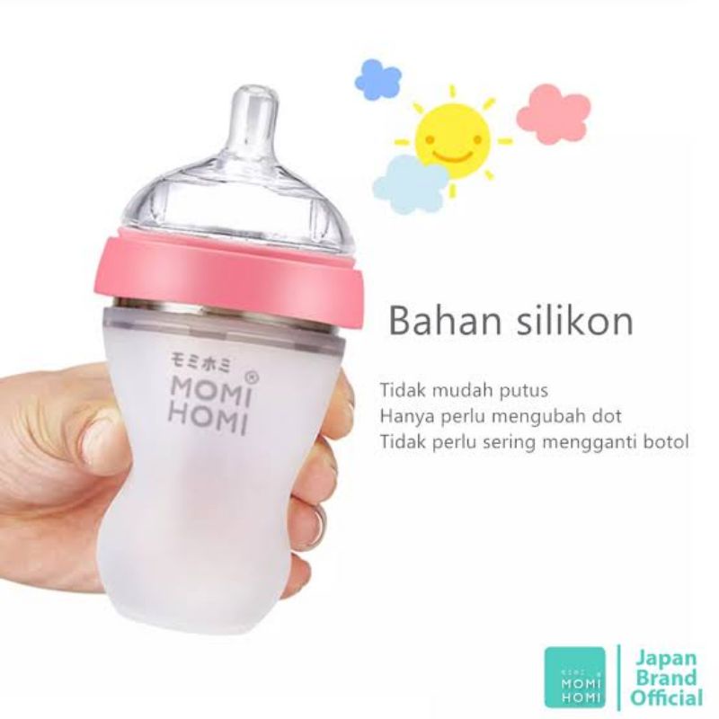 Momi Homi Botol Silicon Warna Pink 180Ml / Botol Susu Bayi / Momi Homi / Botol Susu