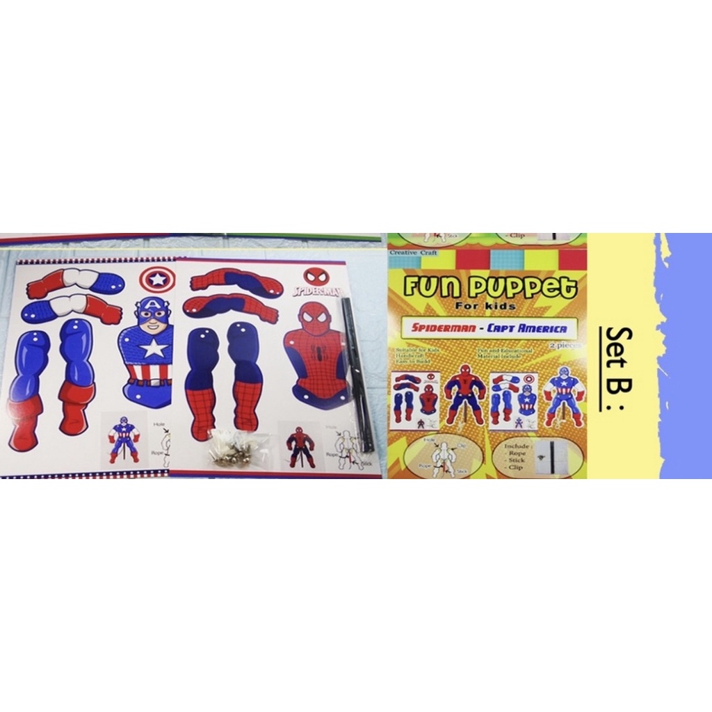 ( Ecer ) PAPER PROJECT ORIGAMI 3D - DIY FUN FUNNY PUPPET / PAPER DOLL SPIDERMAN BATMAN MARIO LUIGI SUPERMAN CAPTAIN AMERICA KPOP