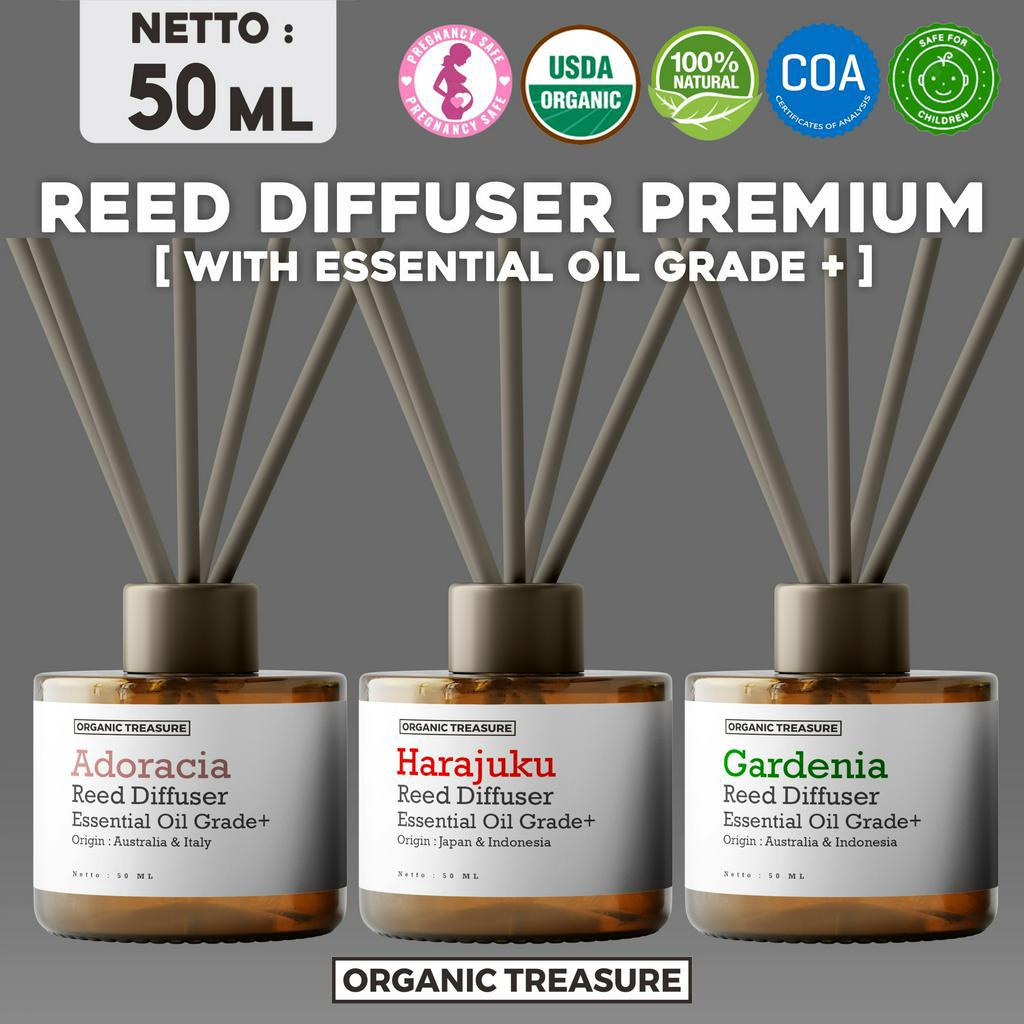 REED DIFFUSER PREMIUM ESSENTIAL OIL AROMATHERAPY BY : ORGANIC TREASURE (Humidifier, Diffuser, Atsiri, Minyak Pijat and Oil Burner, Pengharum Ruangan)