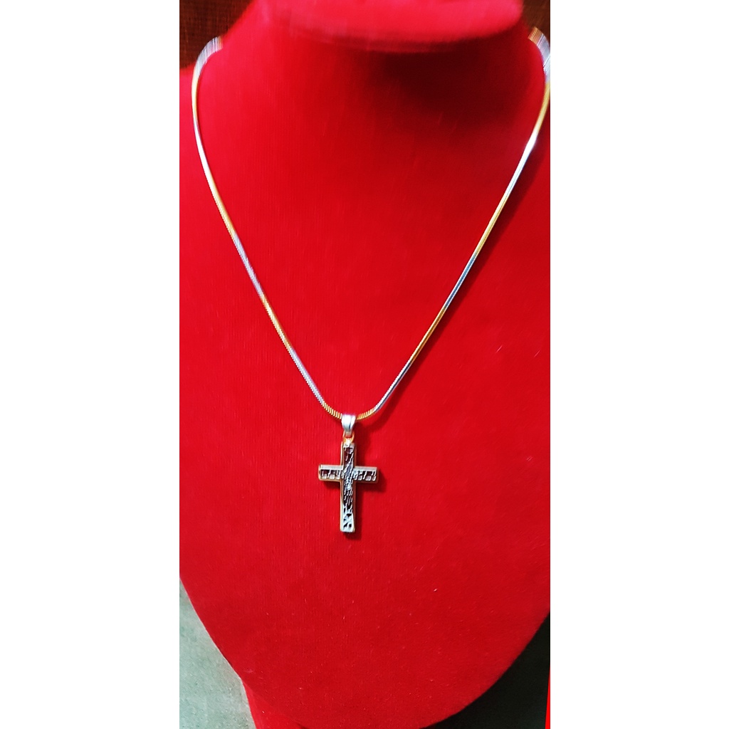 Kalung belut 2 Warna + leontin Salib Batik 2 Warna , Besi Putih Asli Ambon