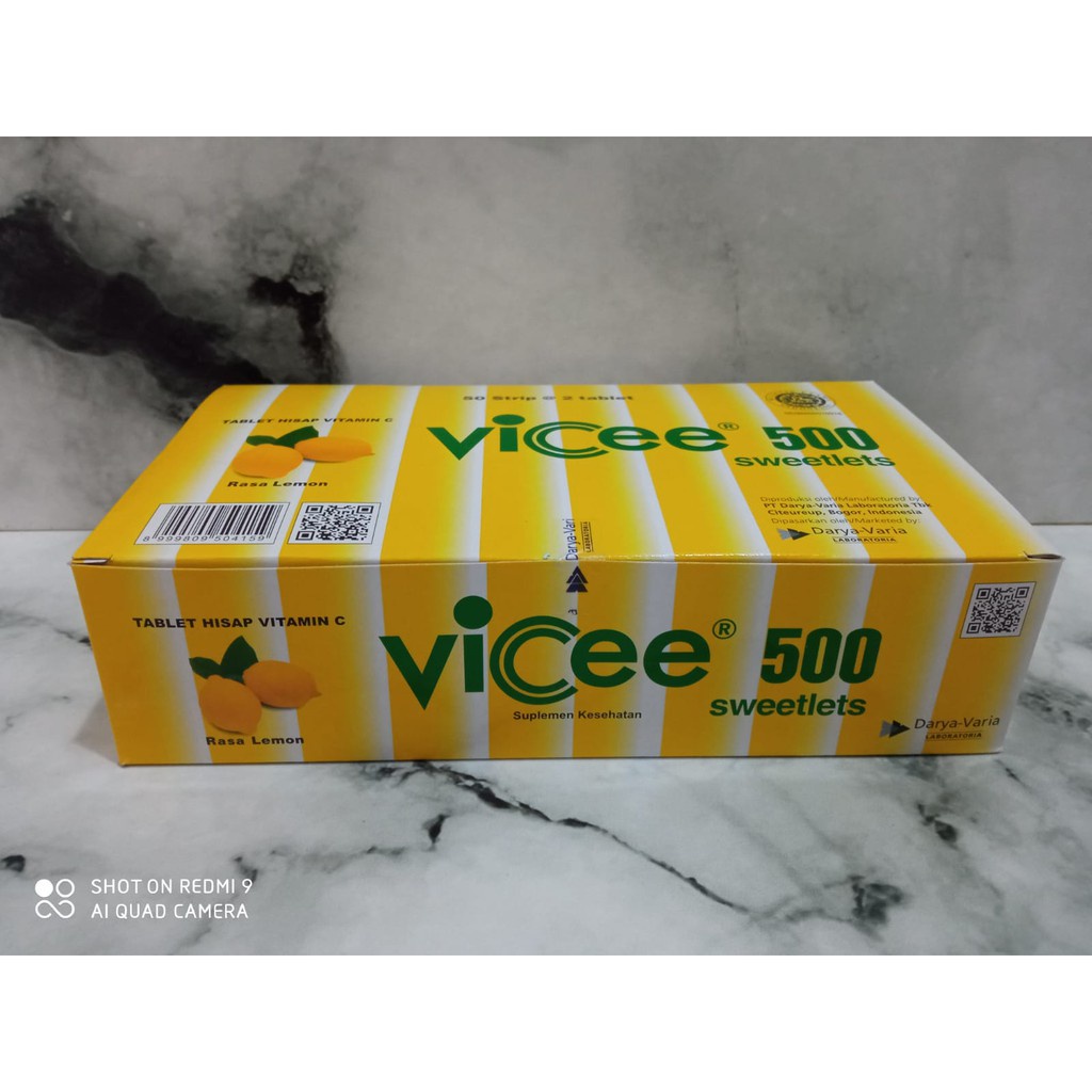 VICEE 500 LEMON BOX Tablet Hisap Rasa Lemon Vitamin C Permen Isi 100 Tablet