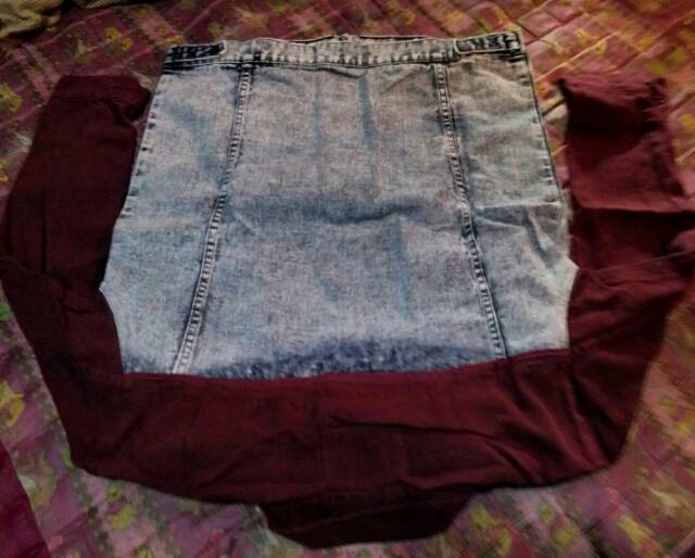 Jaket Jeans Kombinasi Maroon Two Tones