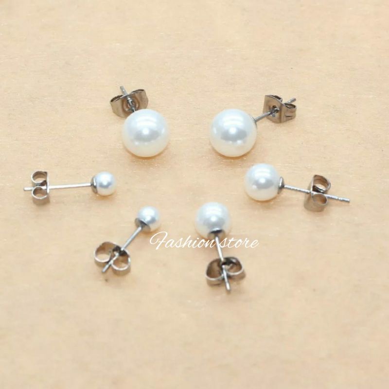 Titanium Anting tusuk pentol Mutiara Putih Antikarat Gold White Fashion Anting Wanita impor