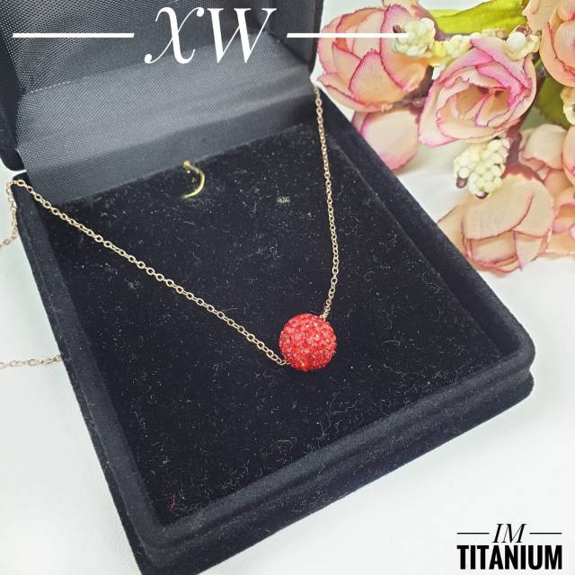 Kalung titanium rosegold boldis merah K04014