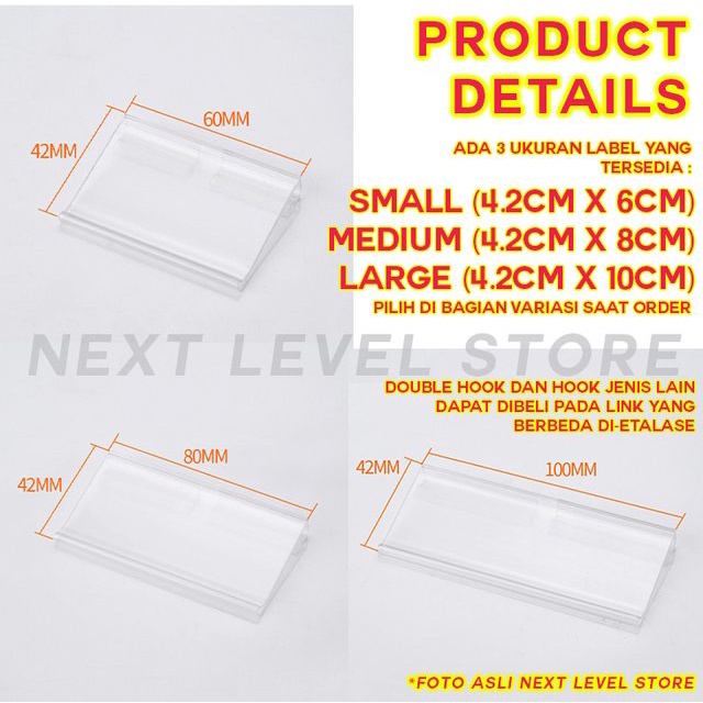 Label Plastik PVC Price Tag Card Name Etalase Double Hook - ADA 3 SIZE - SMALL/MEDIUM/LARGE - 4.2cm x 6cm/8cm/10cm