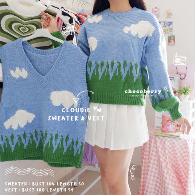 SWEATER AWAN RAJUT KOREAN/SWEATER RAJUT MOTIF AWAN TERMURAH TERLARIS TERBARU