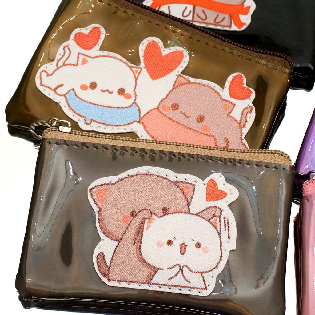 Dompet Koin Mini HOLOGRAM TEBAL HIGH QUALITY Cat In Love Tempat Uang Pouch Kantong Kartu