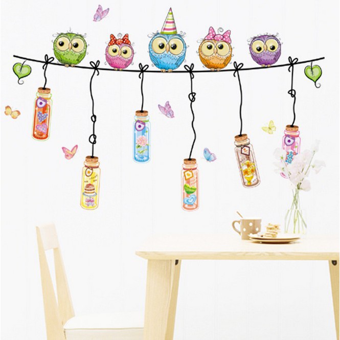 RELIZA WALL STICKER DAPUR OWL BOTOL GANTUNG STIKER DINDING ABC1047