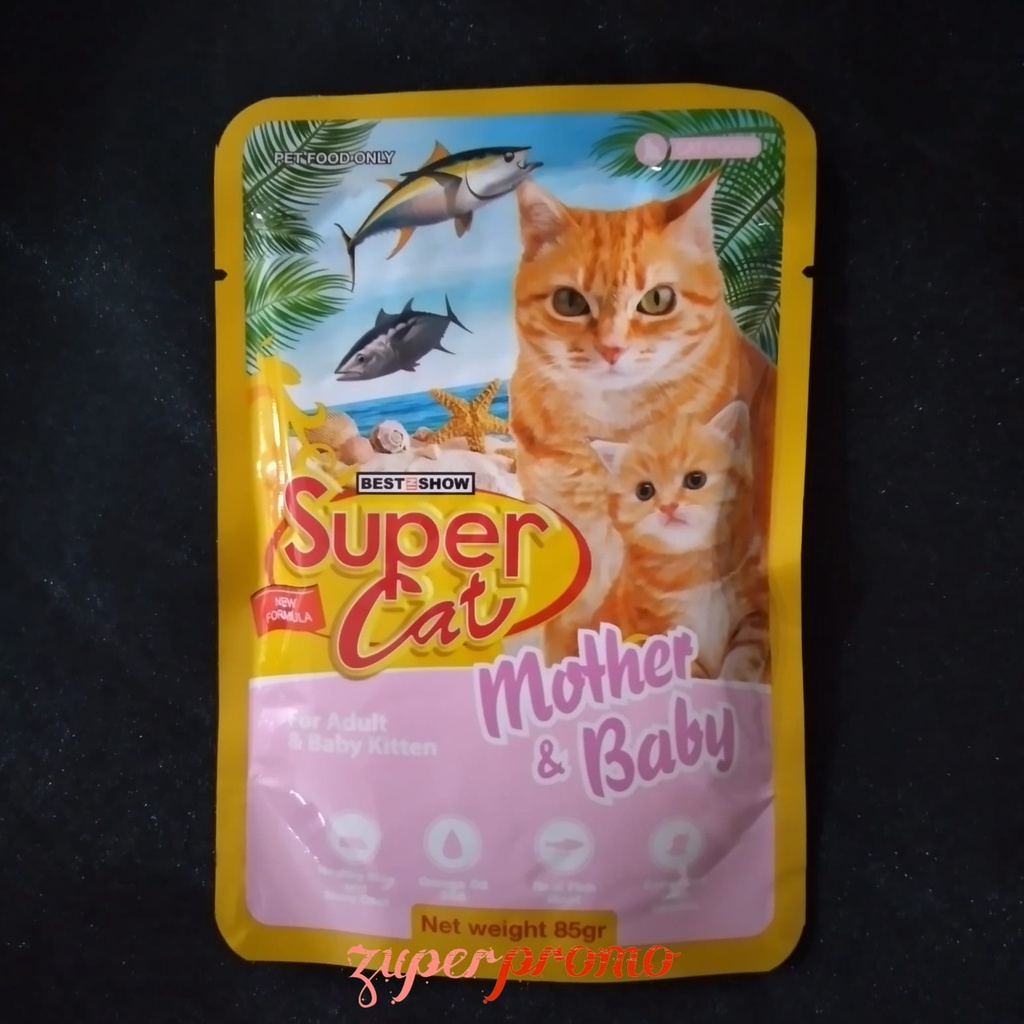 Super Cat Pouch Mother &amp; Baby 85gr / Makanan Basah Induk Kucing dan Anak Kucing