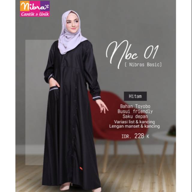 GAMIS NIBRAS BASIC NBC 01 HITAM TOYOBO CANTIK DAN UNIK